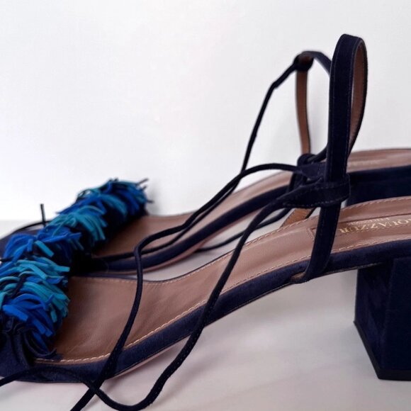 Aquazzura Wild Thing 50 fringed blue suede City sandal size IT 42 - Picture 6 of 10